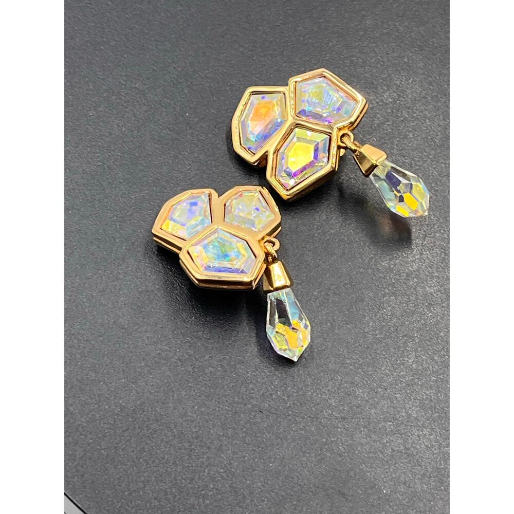 Swarovski Swan Vintage Aurora Borealis Crystal Dangle Chandelier Stud Earrings - Picture 10 of 11
